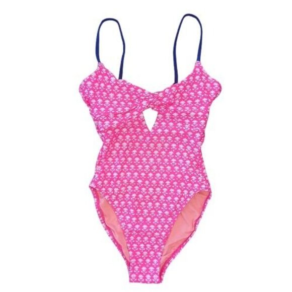 J. Crew | NWOT One Piece Swimsuit Twist-Front Keyhole Pink Stamp Floral 0 - Picture 3 of 16